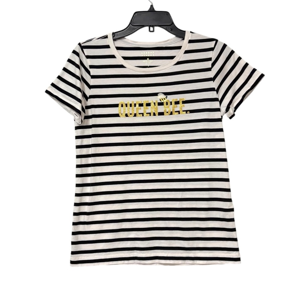 Kate Spade Size Small Queen Bee White‎ Blue Striped Tee Shirt  Designer Classic